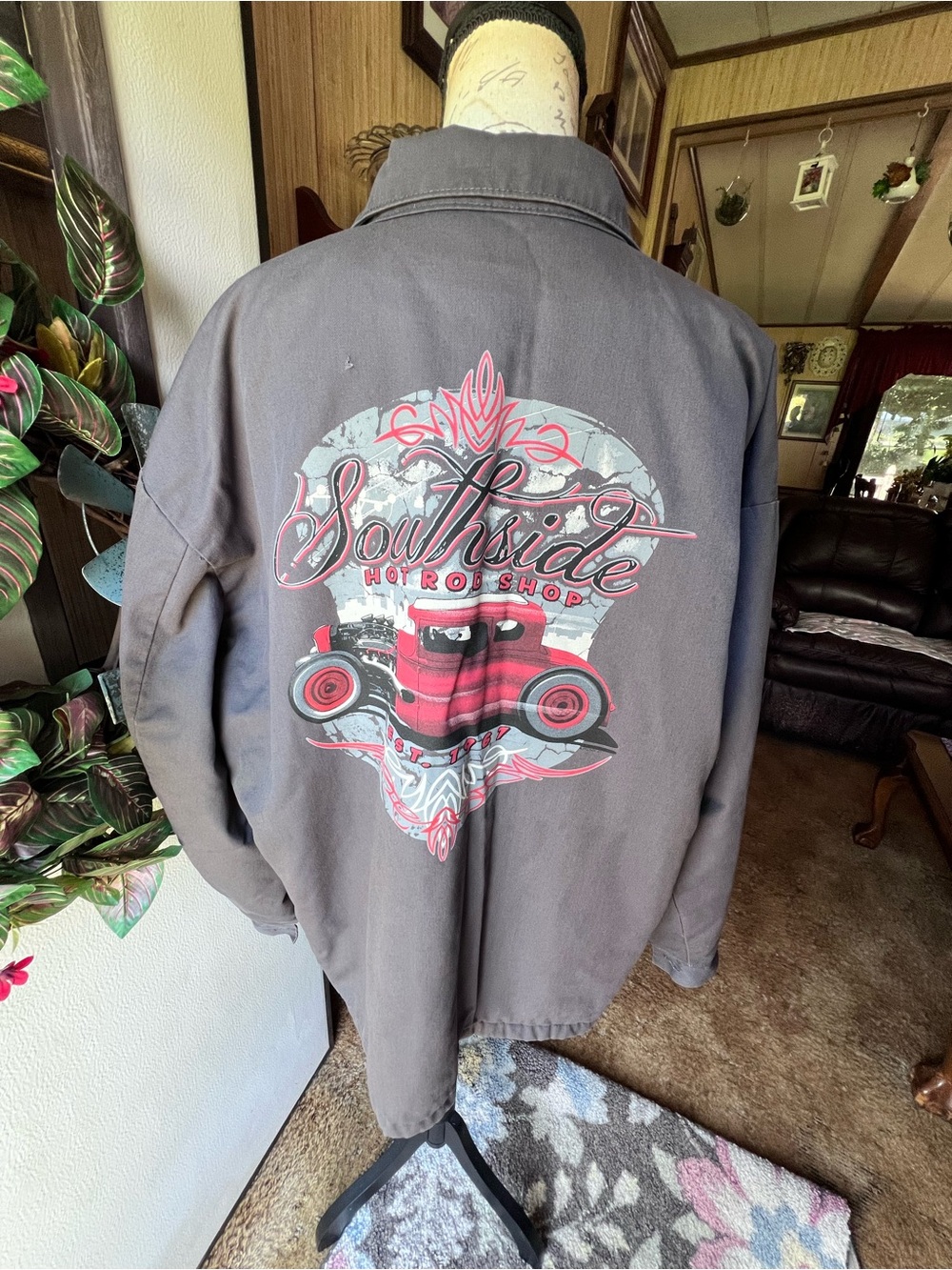 Mens vintage Red Kap Southside Hot Rod Shop 1967 quilted interior zip up jacket.